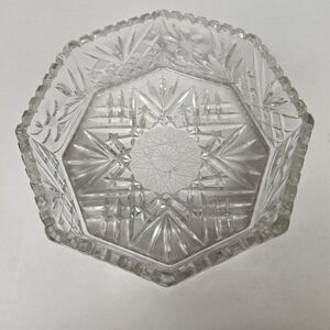Vtg 7” Cut Crystal Octagon Bowl North Star Hobstar Center‎ Sawtooth